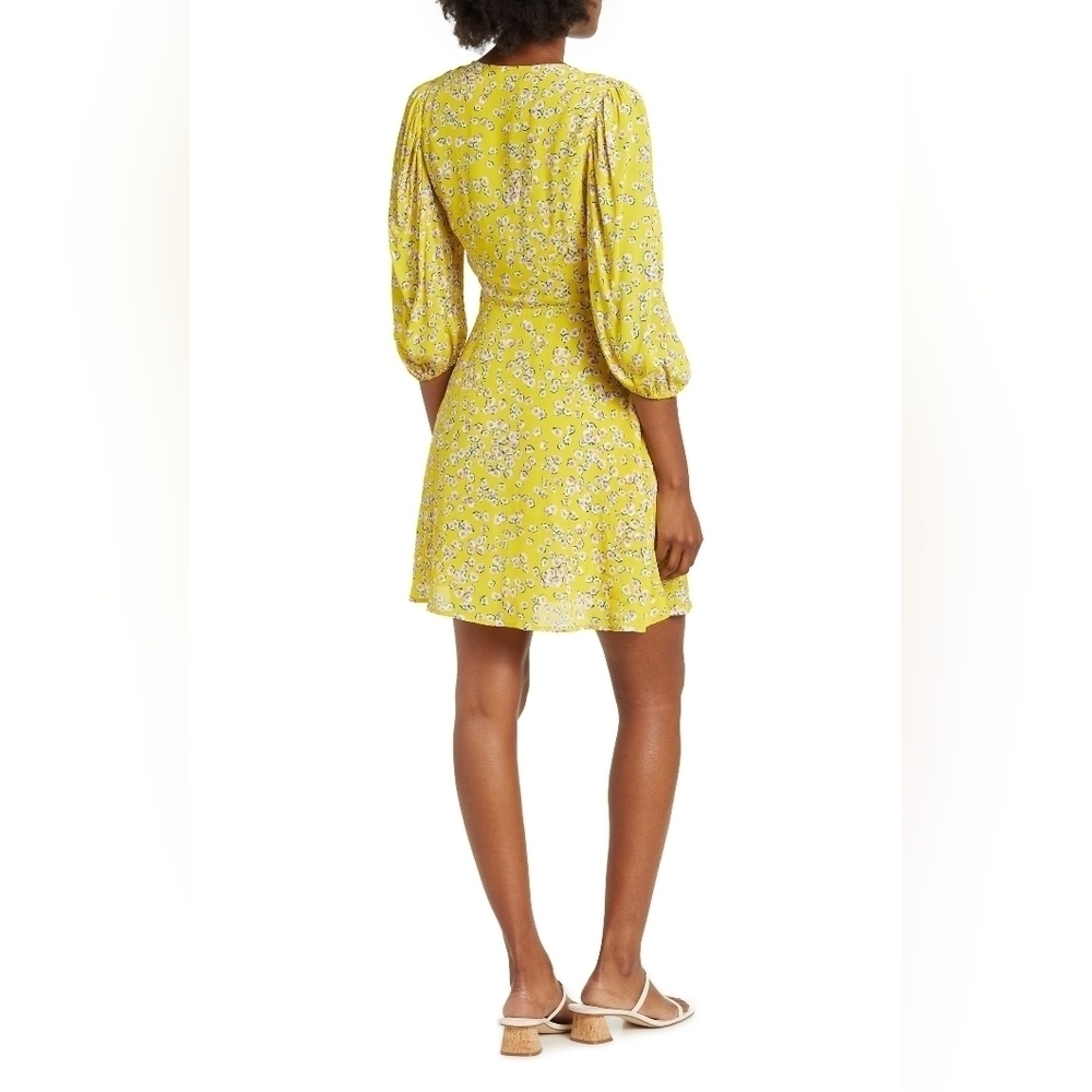 NWT NICHOLAS Danni Floral Front Tie Yellow Mini‎ Dress 4 - Picture 2 of 3